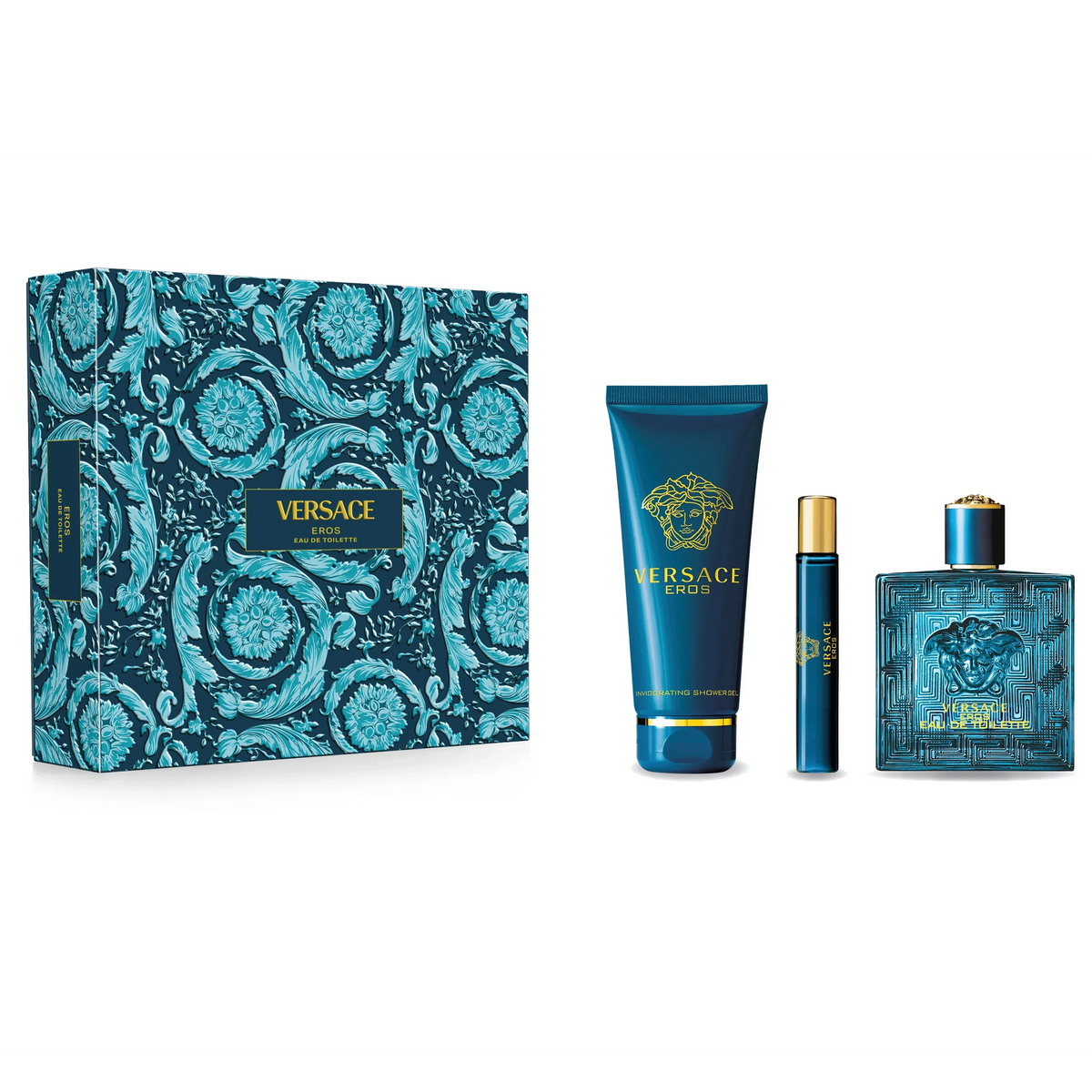 Versace Eros Eau de Toilette for Men 3-Piece Gift Set (EDT 100ml + Travel Spray 10ml + Shower Gel 150ml)